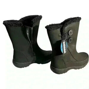 Boston Accents Claire Waterproof Therma Lite Black Faux Short Boots   NWT